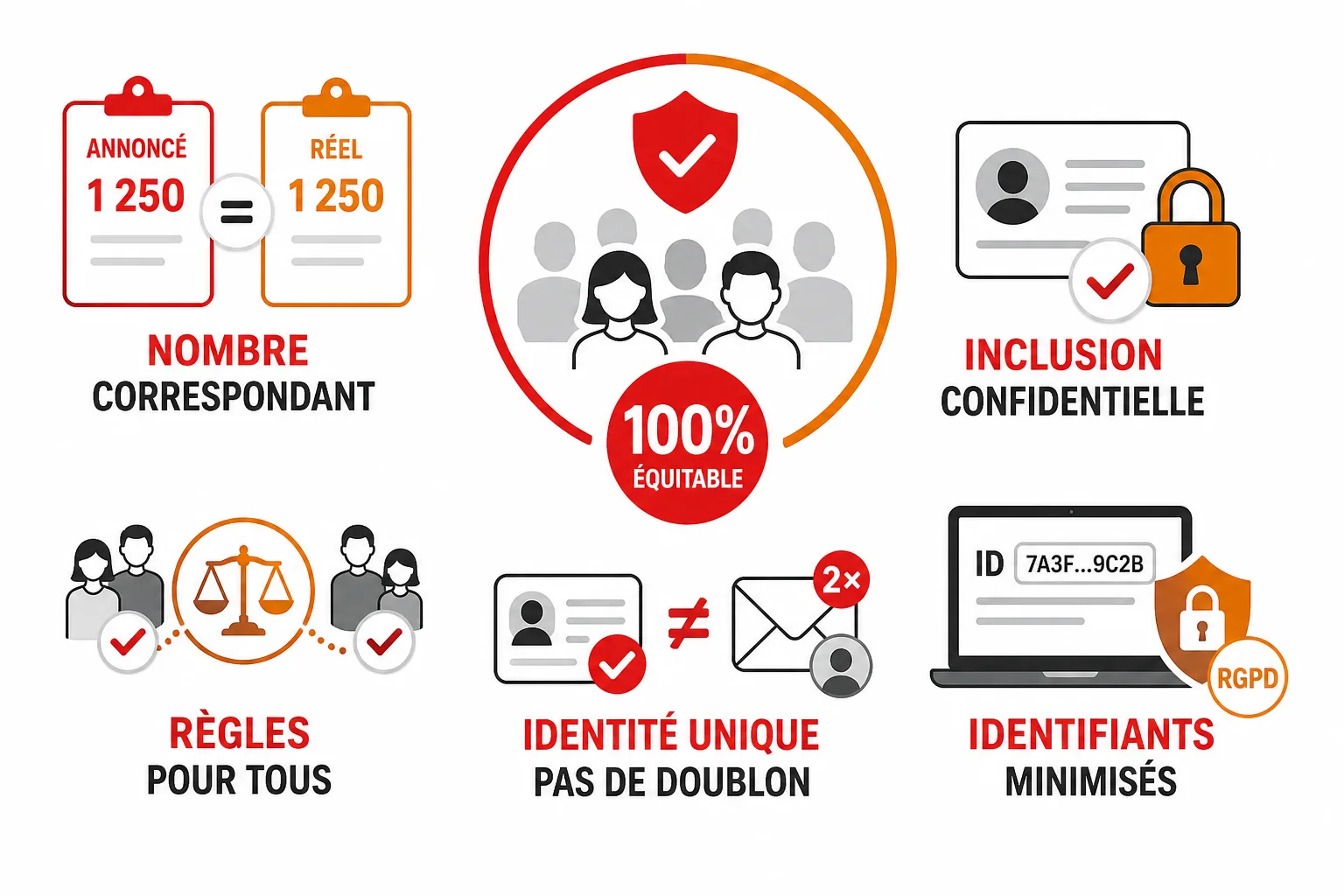 Contrôles d'une liste de participants : inclusion, doublons, identifiants uniques, exclusions annoncées et preuve horodatée.
